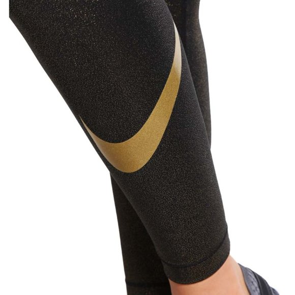 NWOT Nike Women's Pro Cool Gold Sparkle Training Tight Pants - Picture 3 of 11